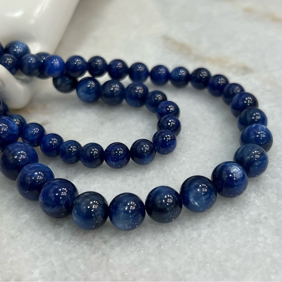 RARE HIMALAYAN Kyanite Beaded Sterling Silver Necklace - Picture 6 of 13